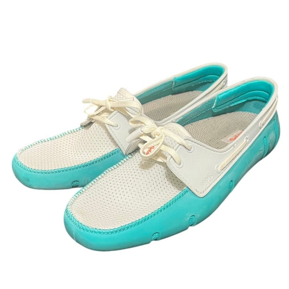 SWIMS Women’s Water Shoes Penny‎ Loafer White Turquoise Rubber Mesh 37.5 US 6.5